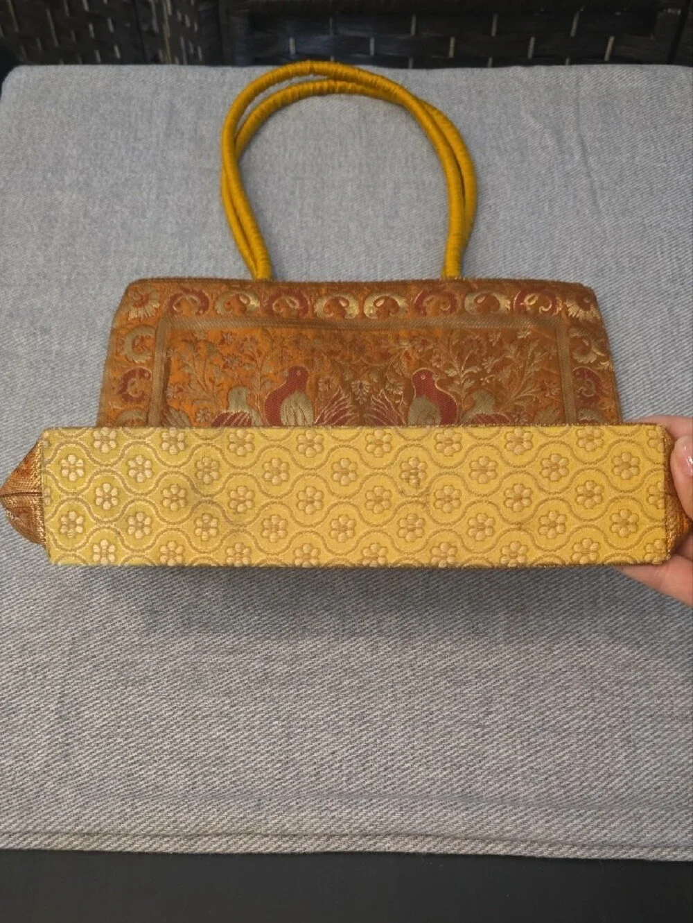 Handmade Banarasi Silk Brocade Elephant & Peacock Ethnic Tote Handbag